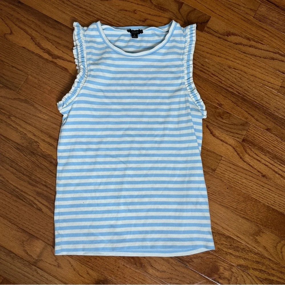 J.Crew Ribbed Striped Sleeveless Top Blue White Size M
